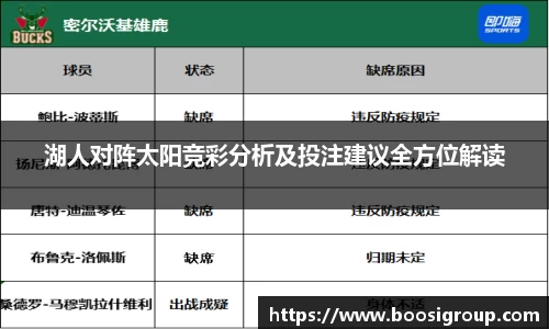 湖人对阵太阳竞彩分析及投注建议全方位解读